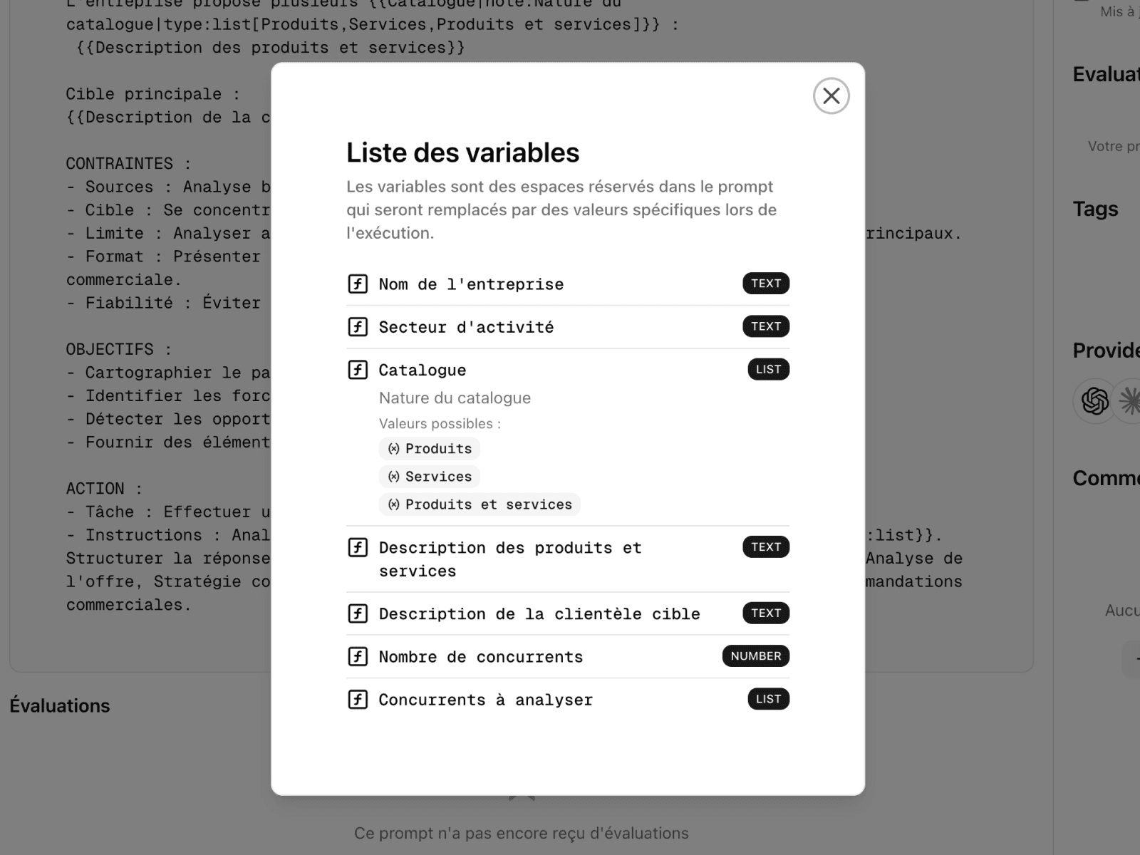 Gestion des variables dans les prompts
